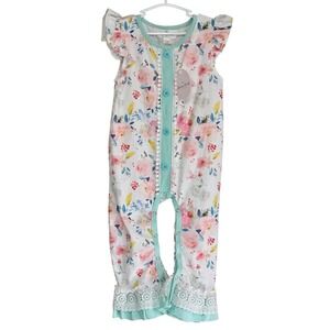 Marie Nicole Floral Flutter Sleeve Romper Lace Ruffle 18-24M NWT Easter Spring